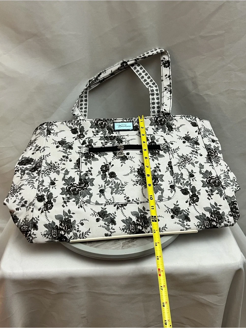 Bella Russo Black White Floral Large Tote Bag Heart Charm Shoulder Bag
